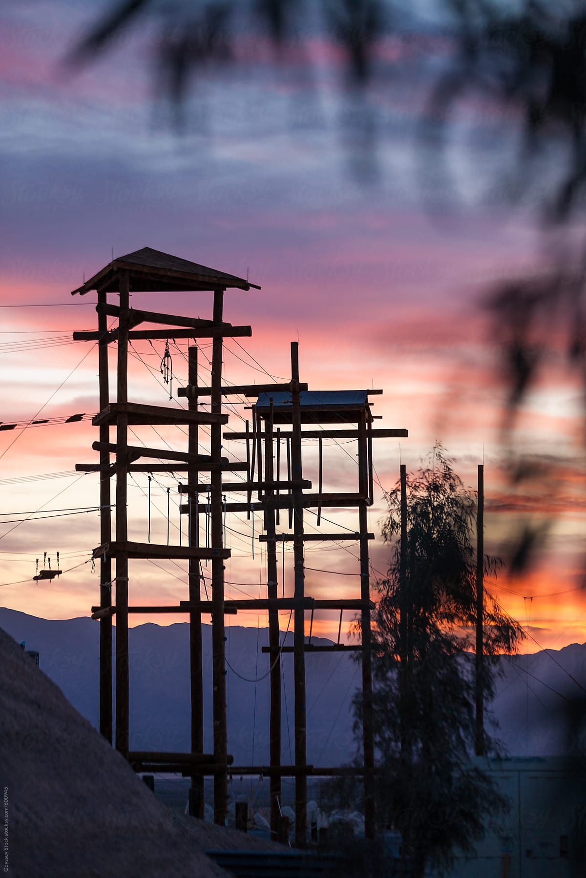 Obstacle Course Towers at Sunset