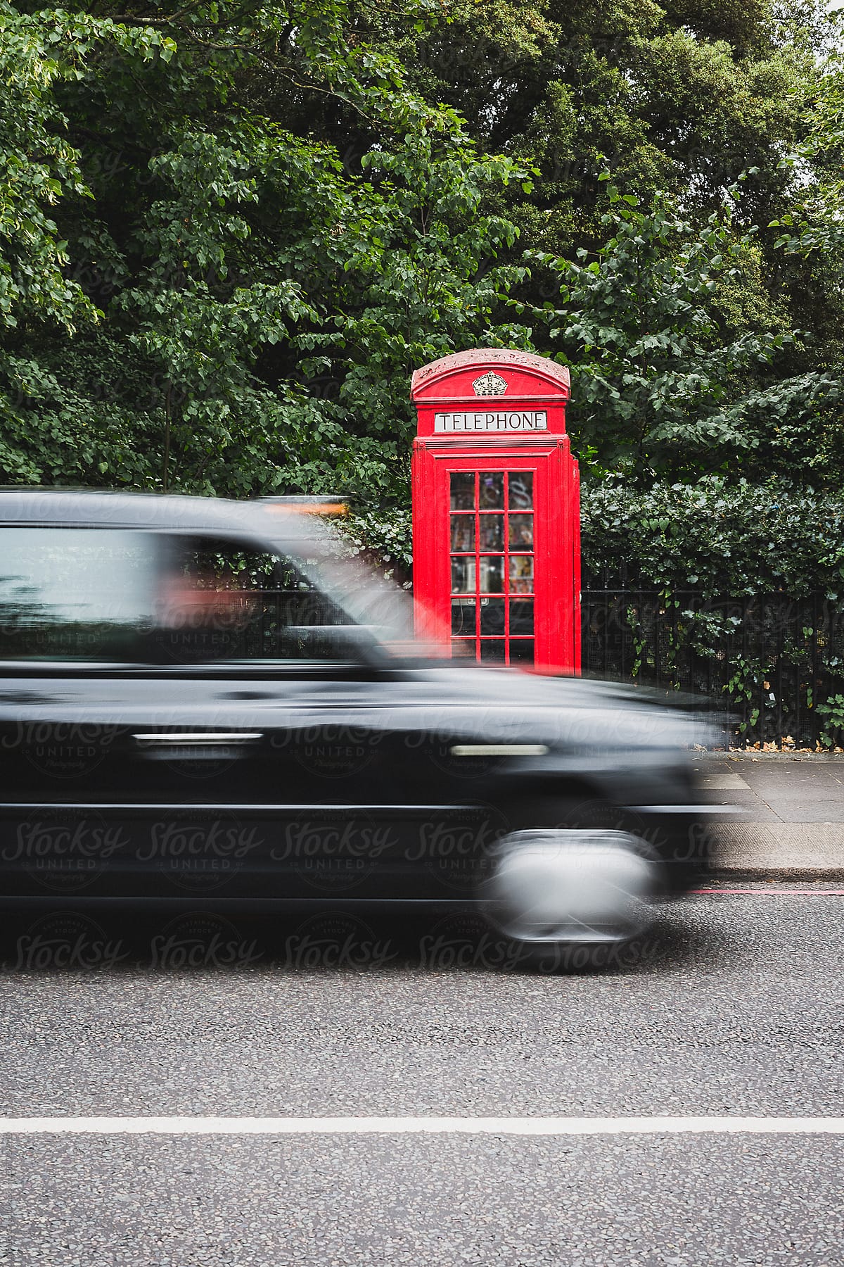 Telephone box and a fast taxi in London