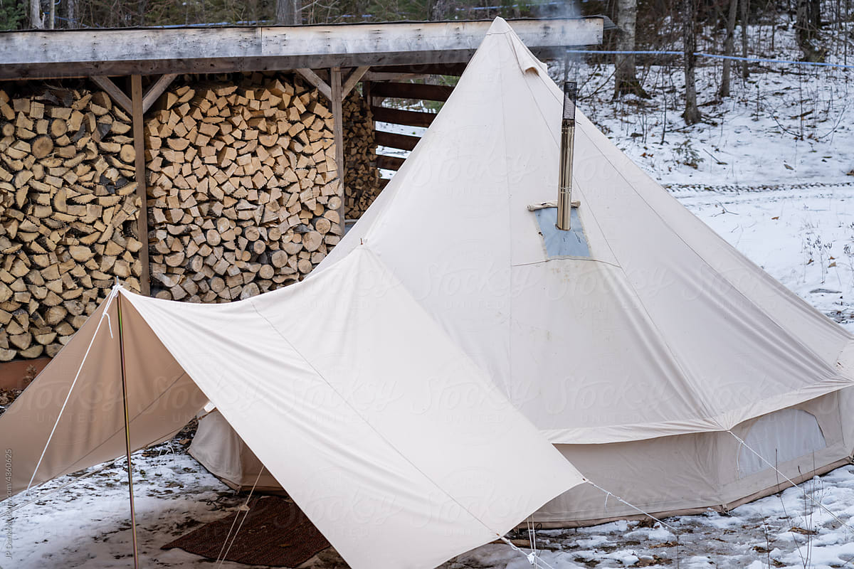 Canvas Tent at Remote Wilderness Winter Camp