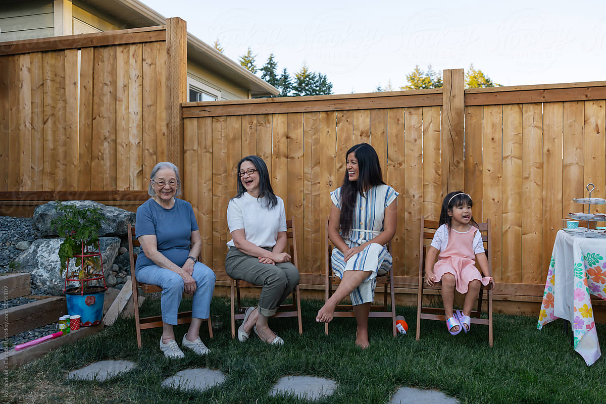 Extended family - four generations of women - spending time toge