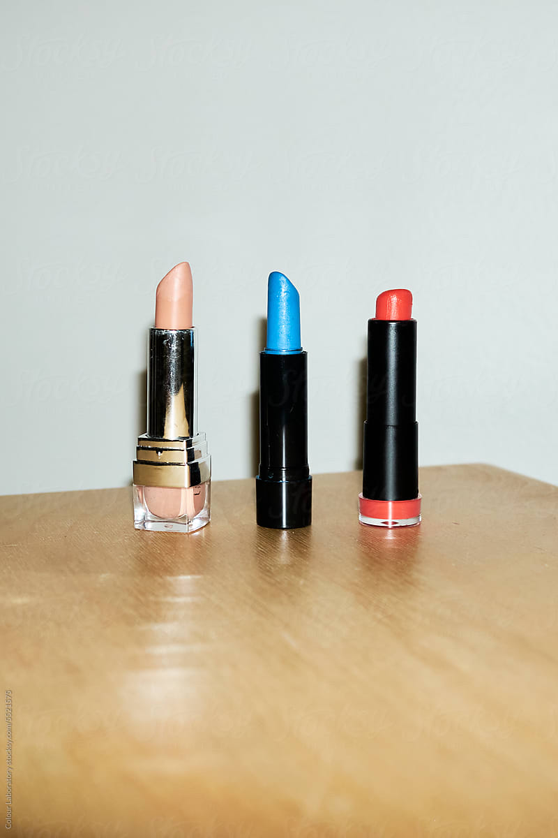 Lipsticks with different shades with hard direct flashlight