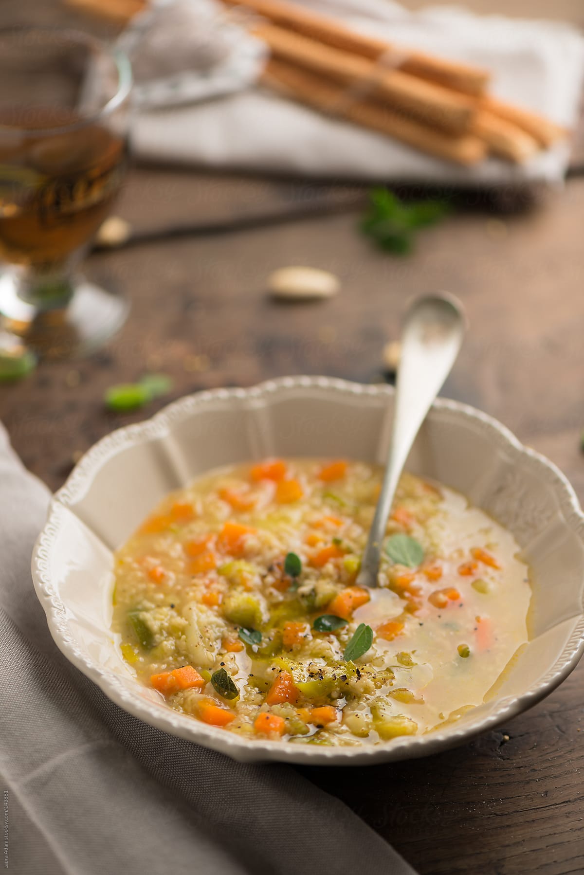vegan soup with millet and almond