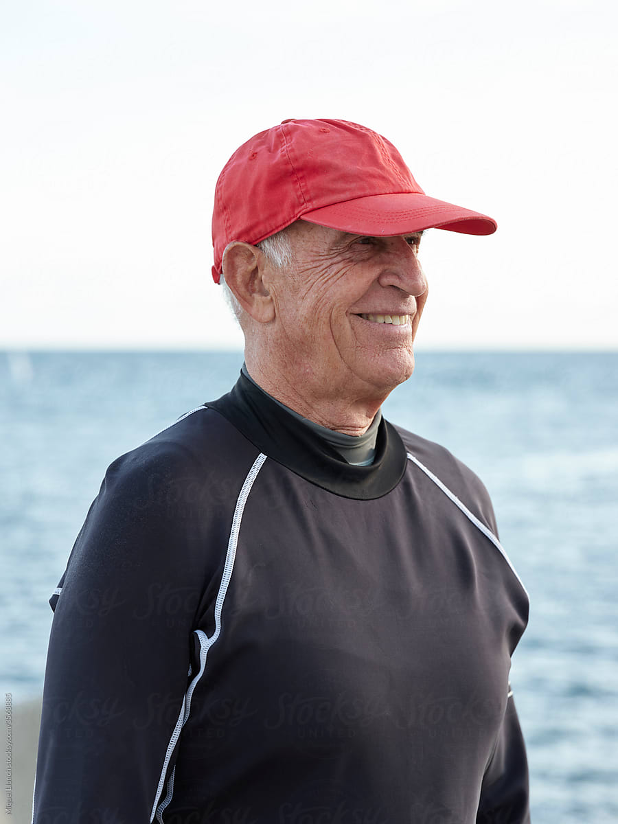 Outdoor portrait of aged sportman