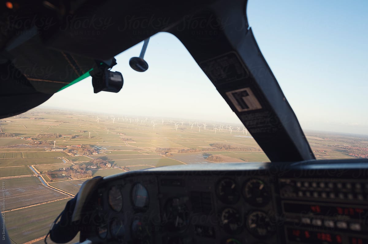 Aerial view from Cessna cockpit on rural scene in northern Germany