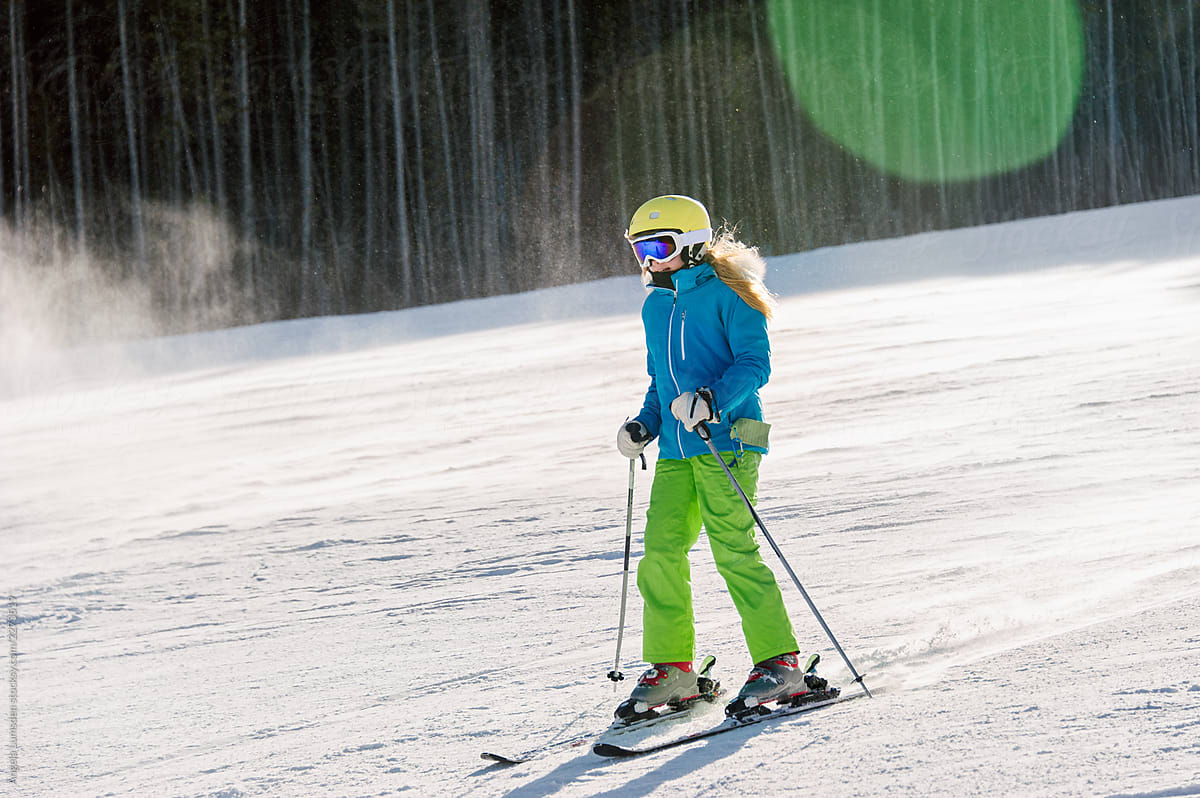 Pre-teenage girl skiing