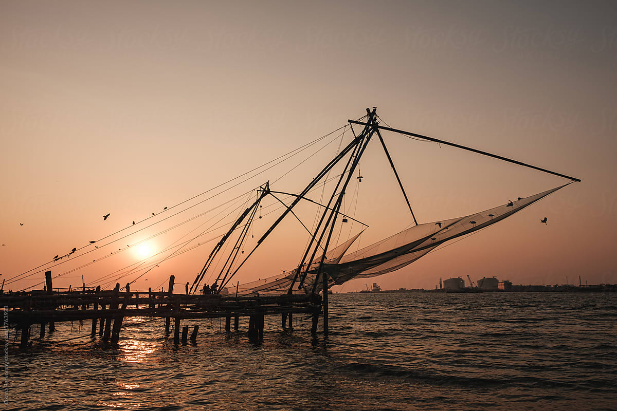 Fishing nets resting at senset.