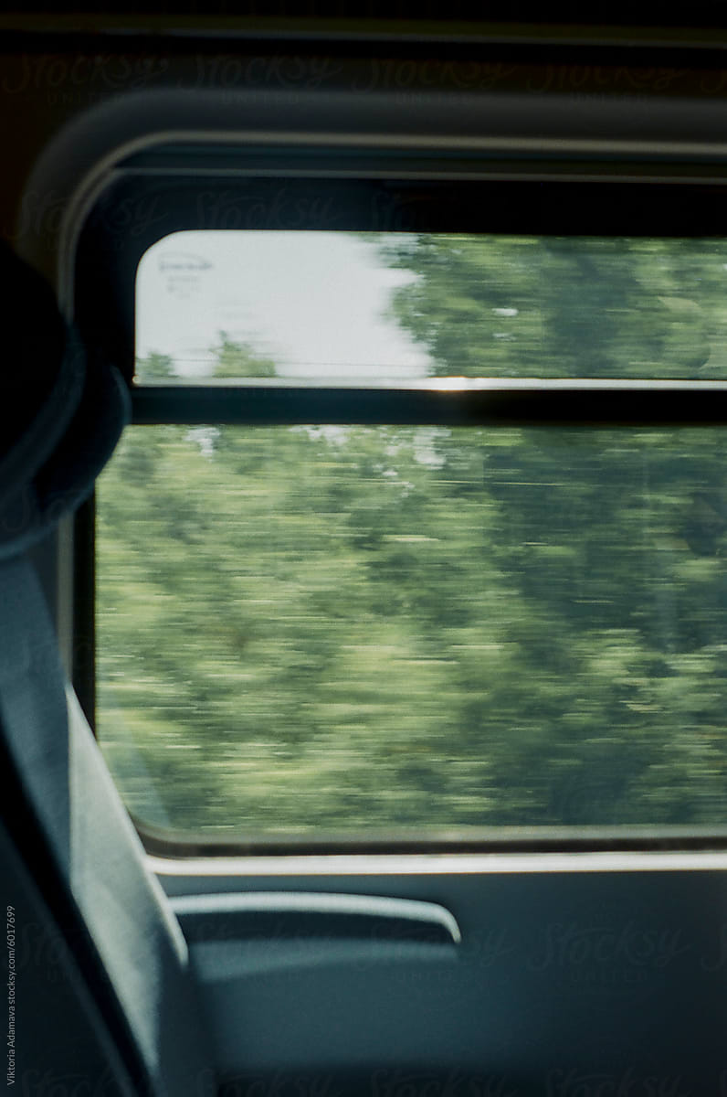 The window of a moving train