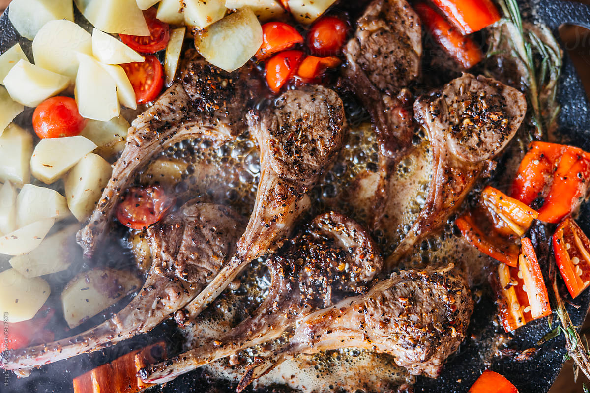 Sizzling Lamb Chops with Vegetables