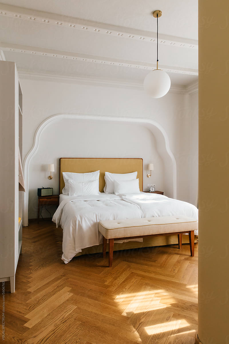 Beautiful Bright Bedroom With Herringbone Parquet