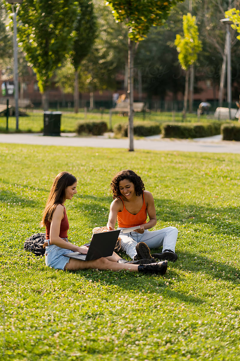Female students in a park to study