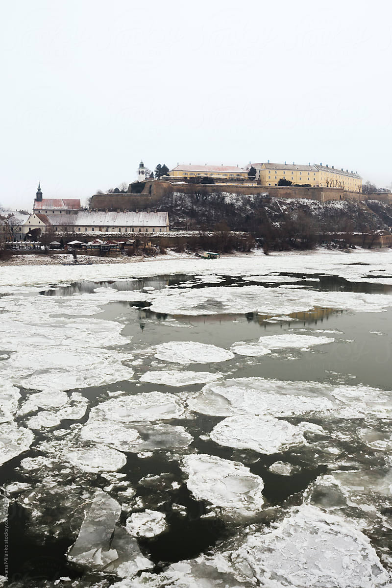 Petrovaradin fortress on Danube in wintertime