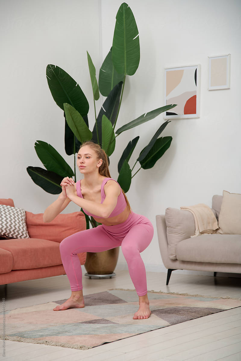 Woman during her fitness workout at home
