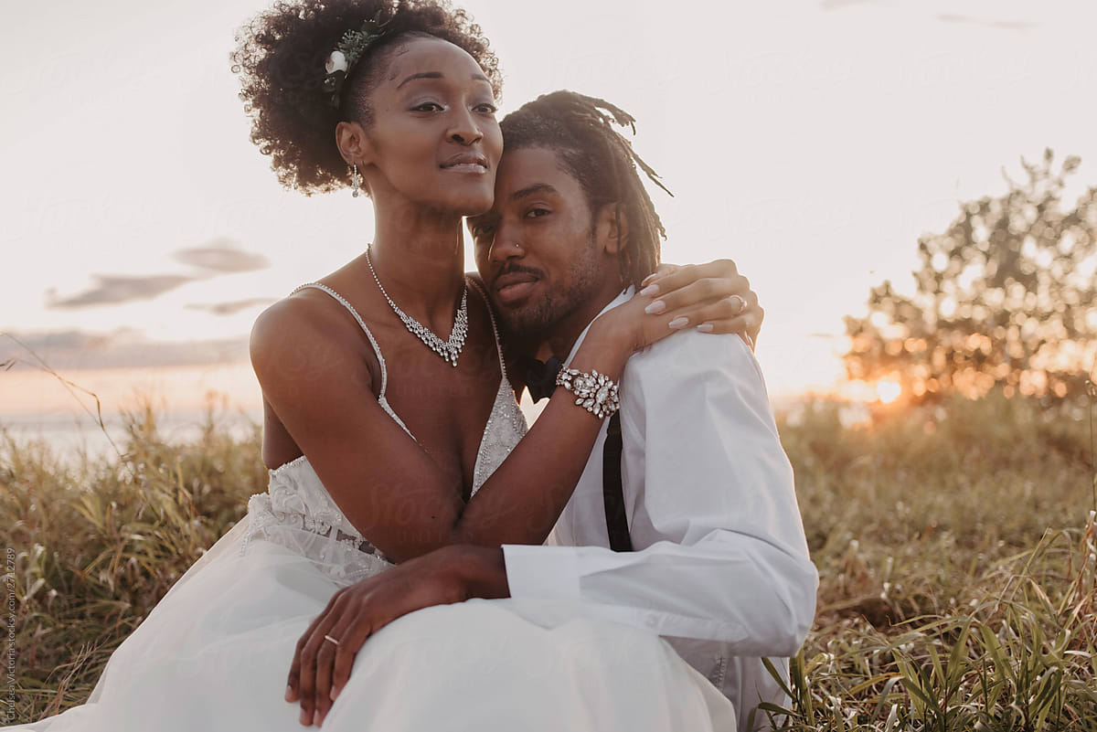 African american couple on their wedding day