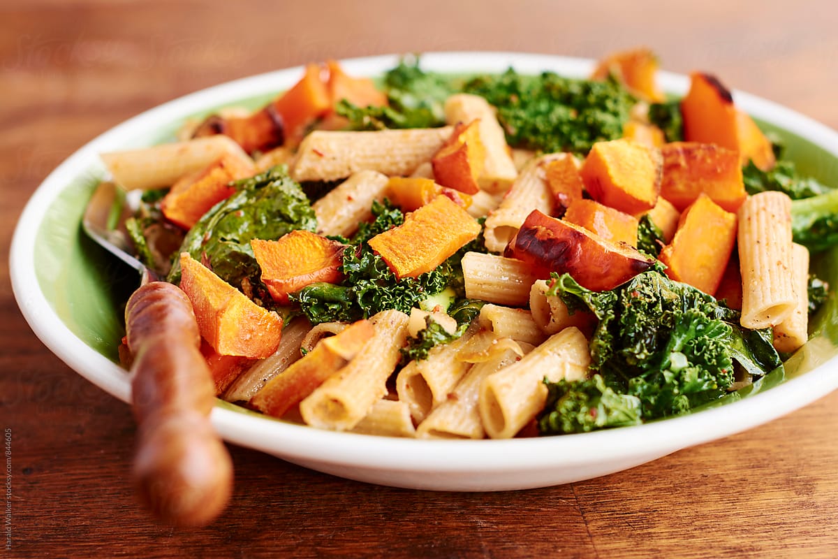 Wholewheat Pasta with Kale and Squash