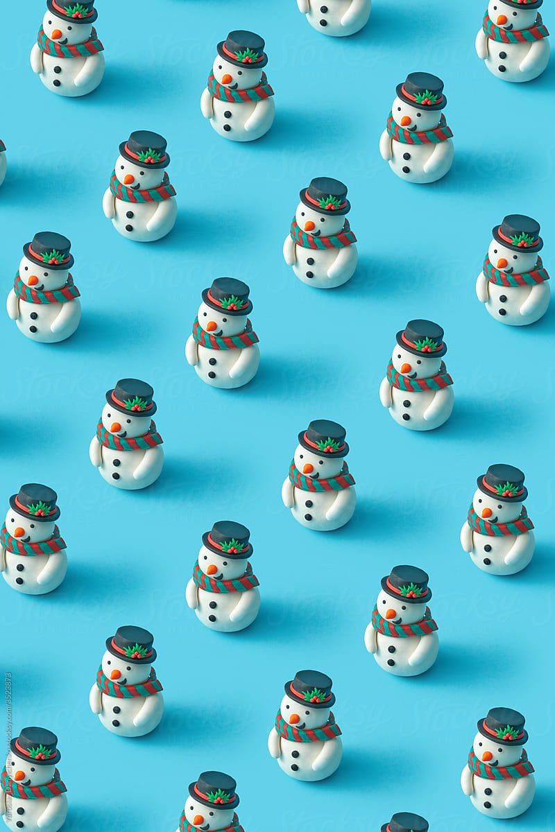 Christmas snowmen pattern handmade from modeling clay.