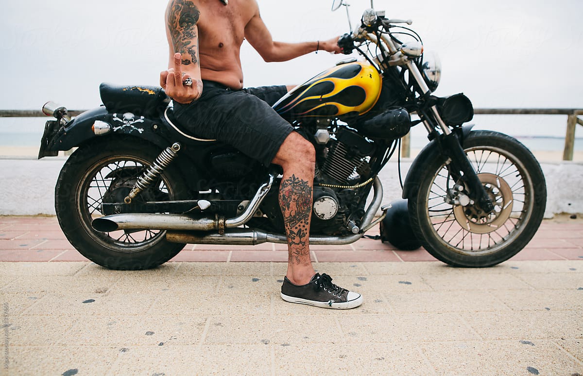 Tattooed anonymous biker