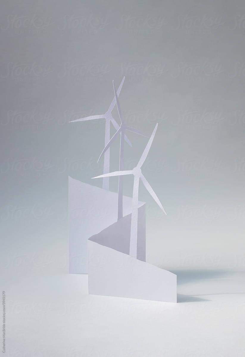 Paper Craft Wind Turbines in white
