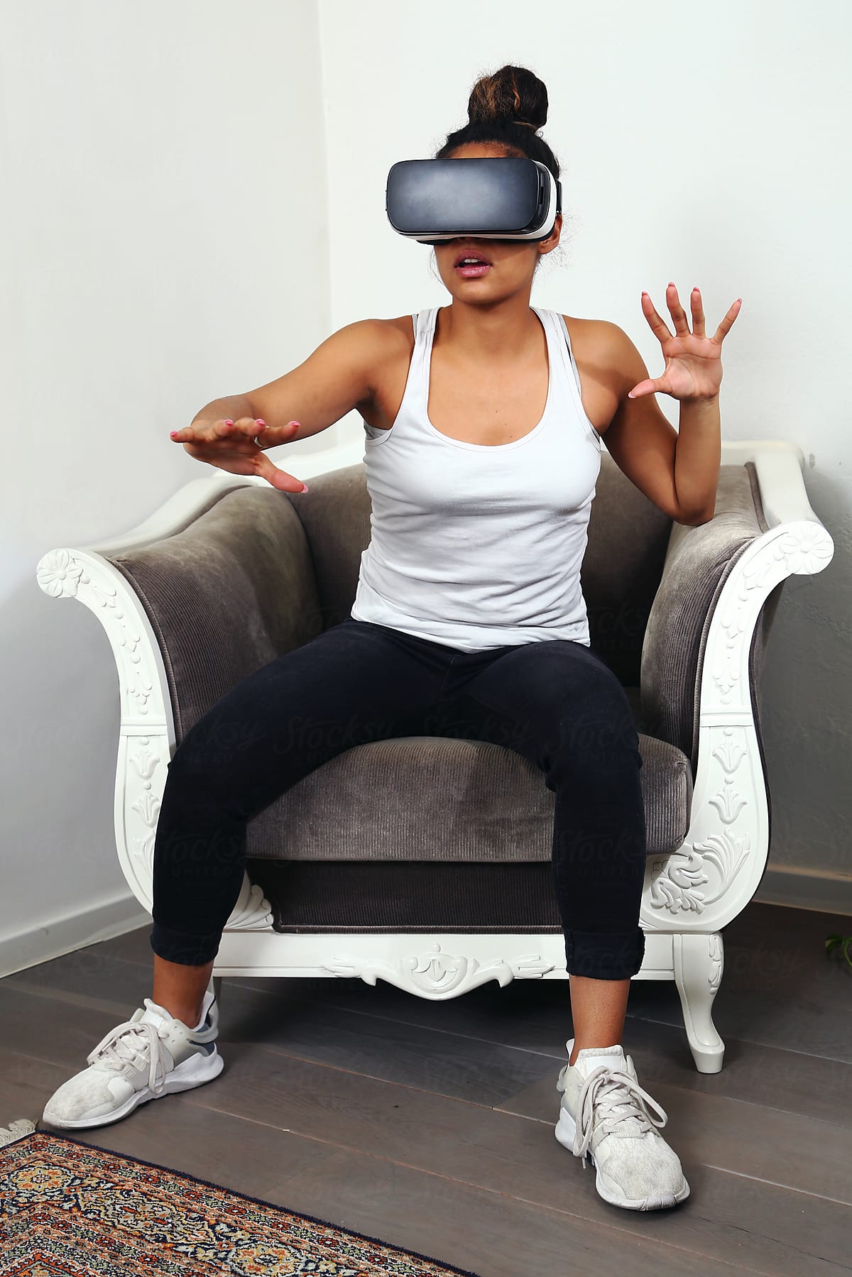 woman on a sofa in virtual reality