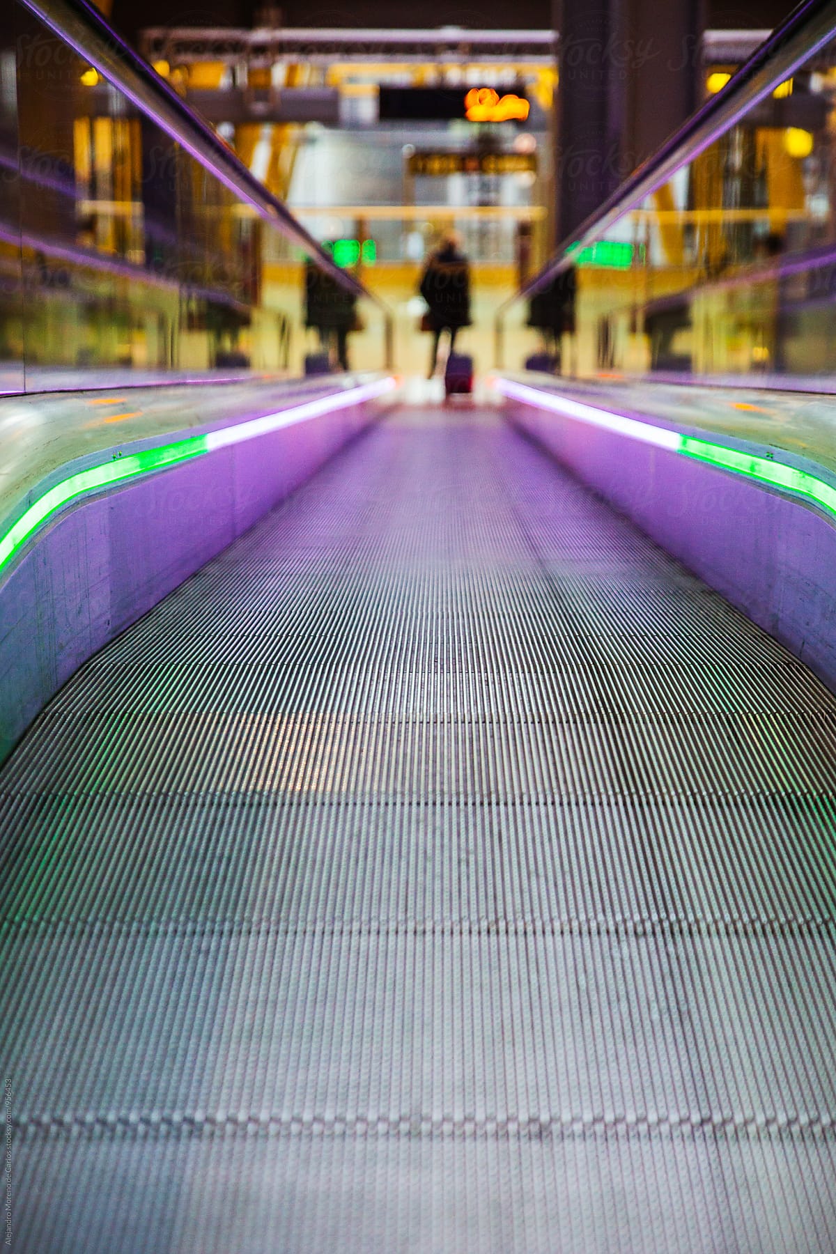 View on moving escalator going down