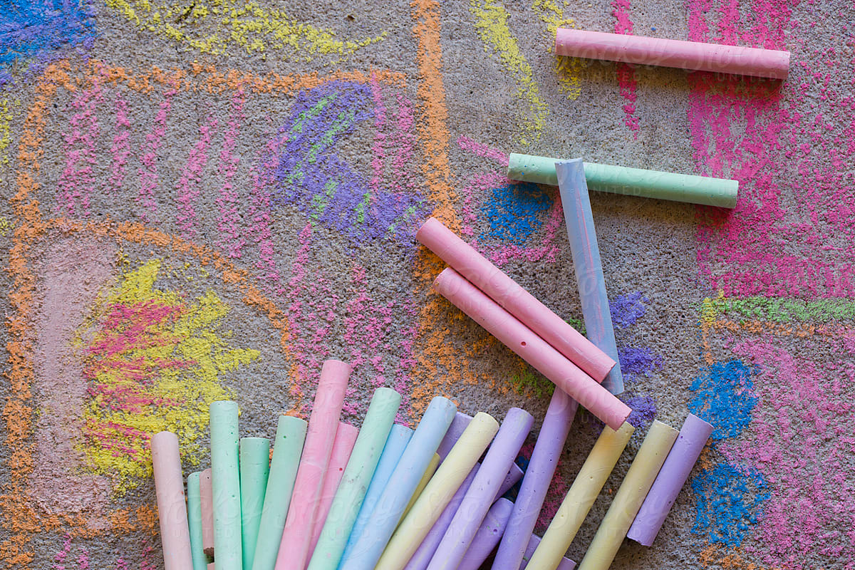 Colourful selection of chalk on chalk drawing