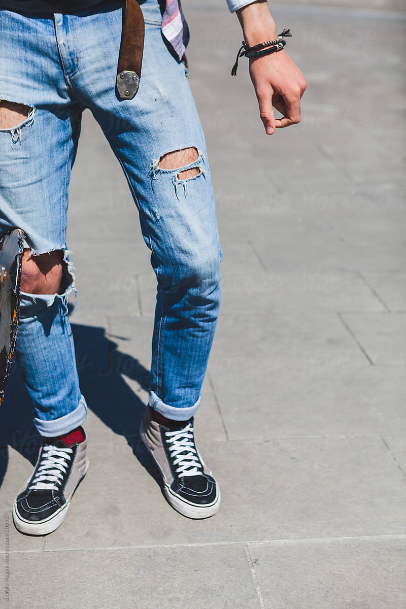 Ripped Denim Jeans on Teenage Skater by 