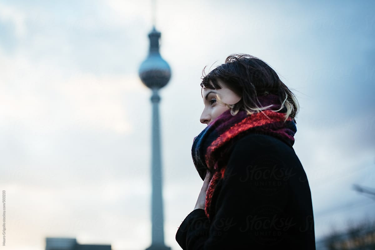 Woman in the city during winter