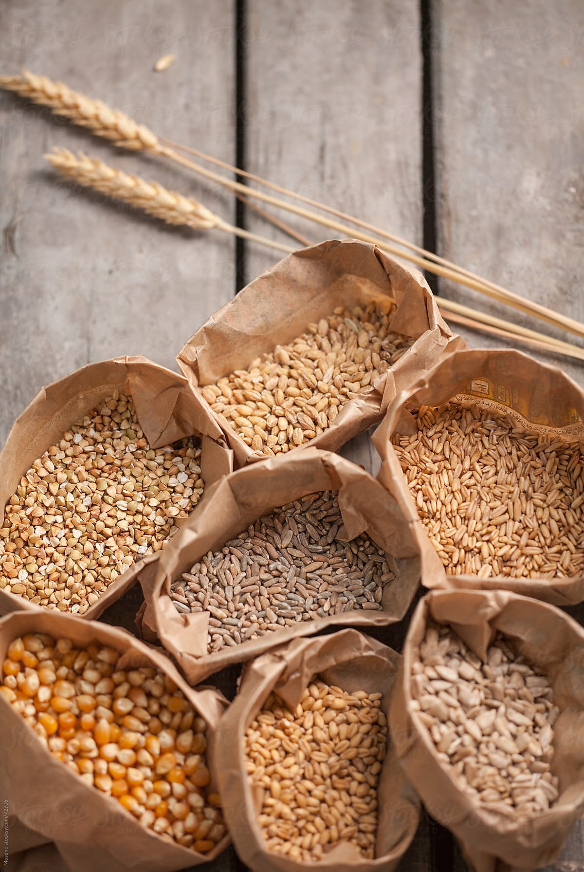 Different Types of Grains in Paper Bags