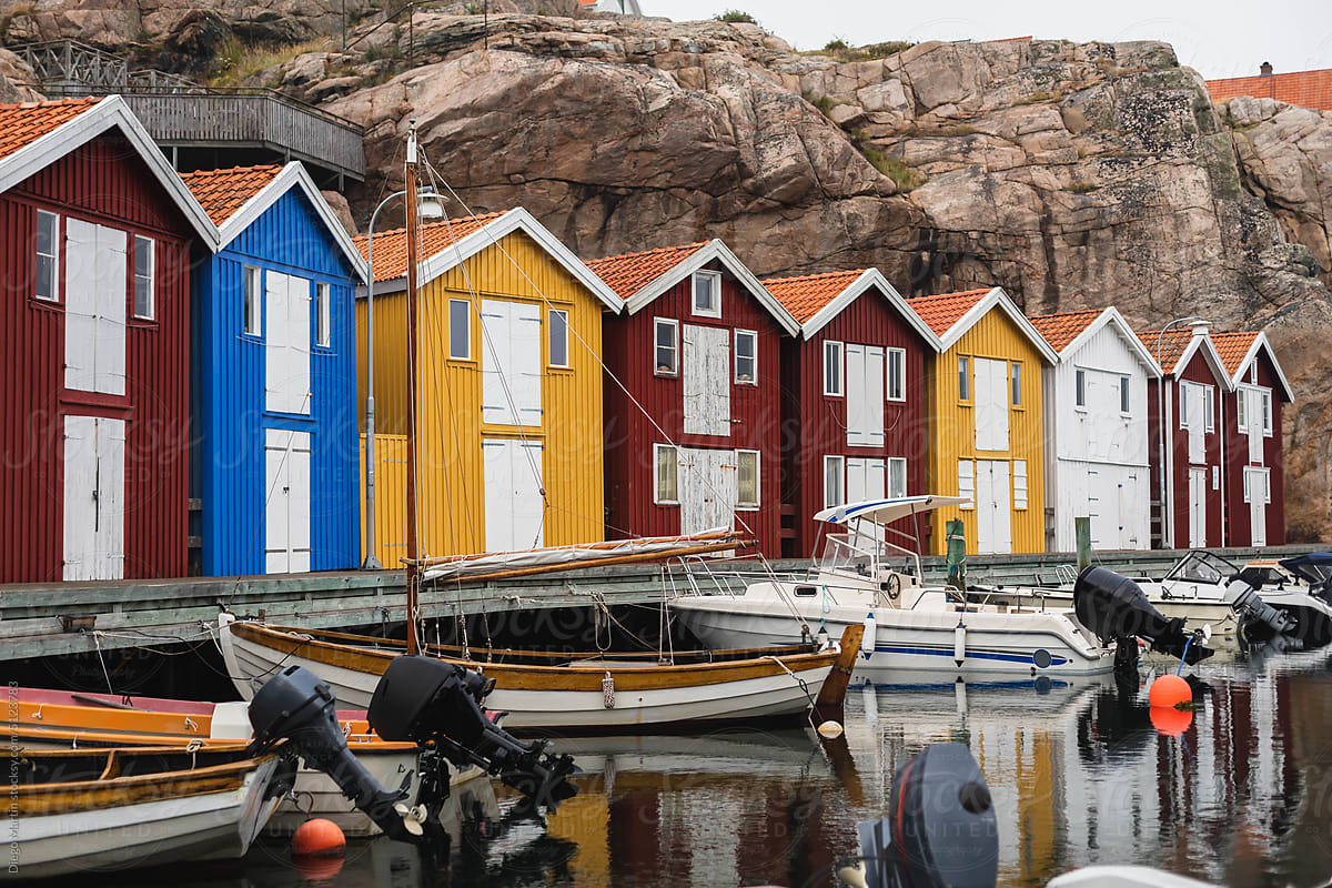 Marina with boat houses in different colors