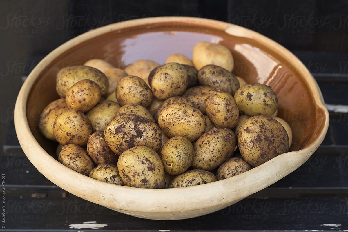 Local Danish potatoes in a big bowl outside