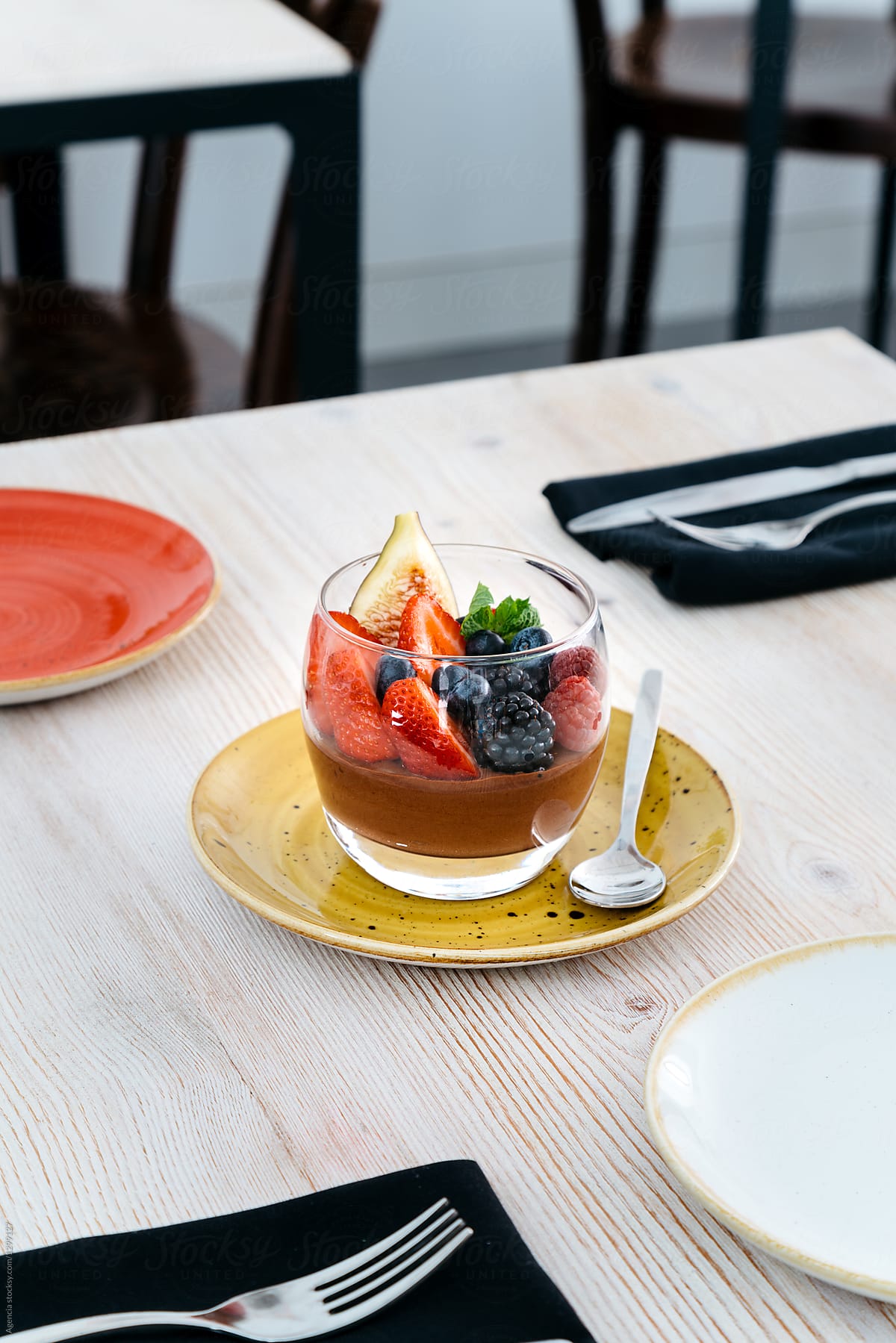 Chocolate Mouse with Forest Fruits serves in a Glass