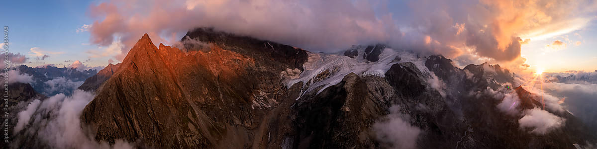 Mountain range sunset panorama