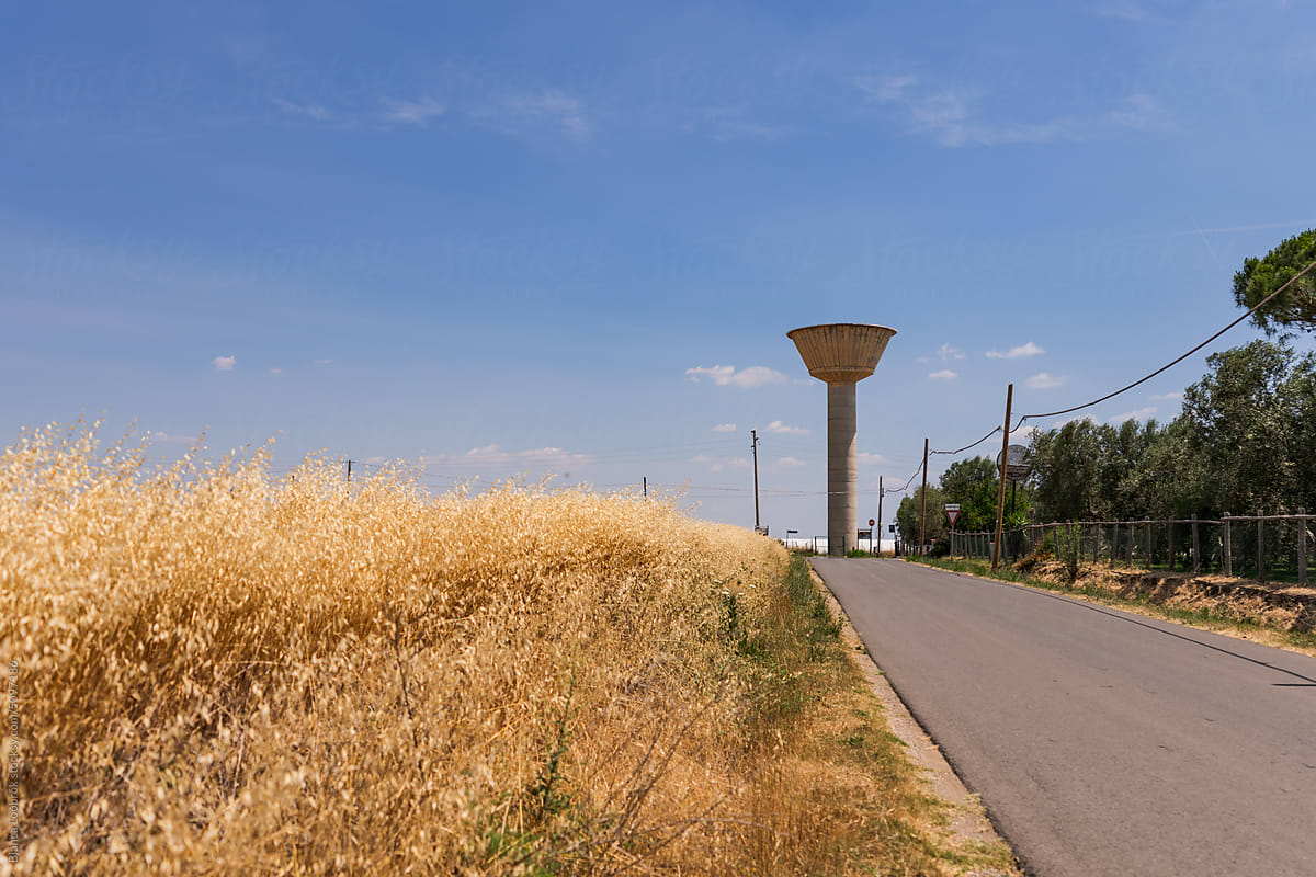 Country road and water tower