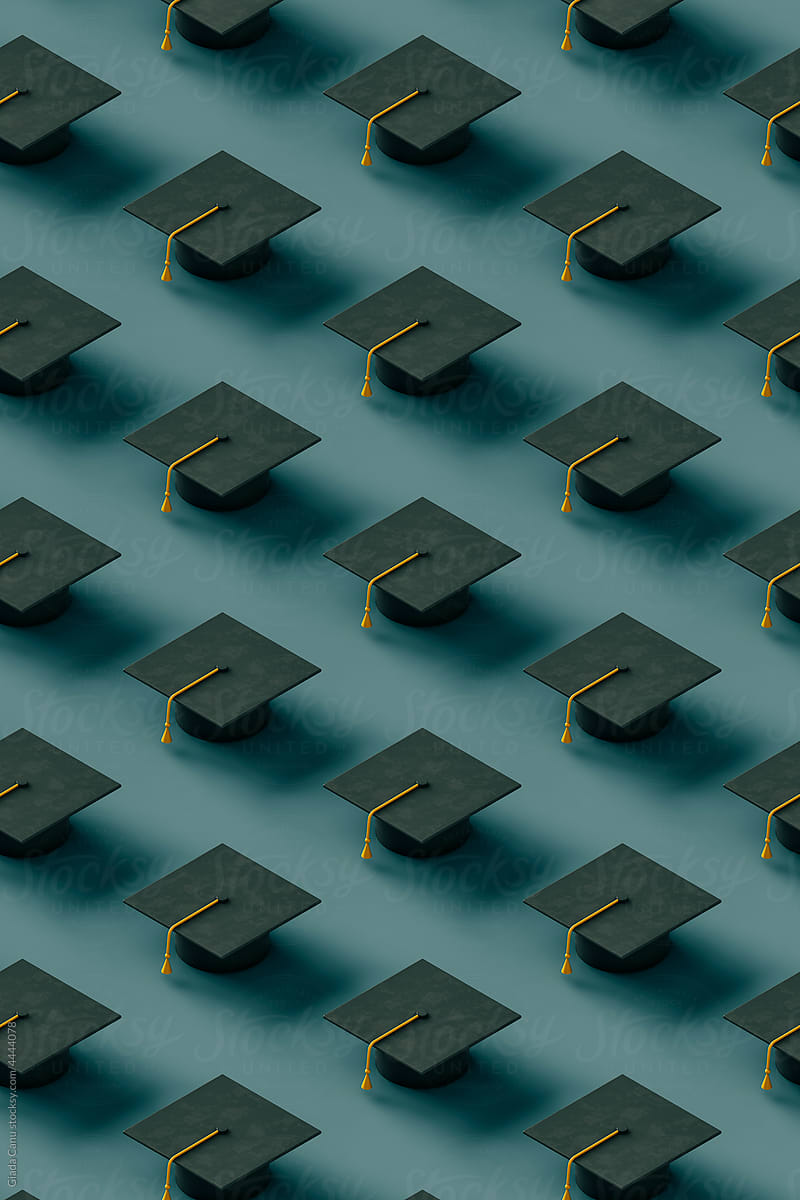 pattern of black Graduation caps. 3d render