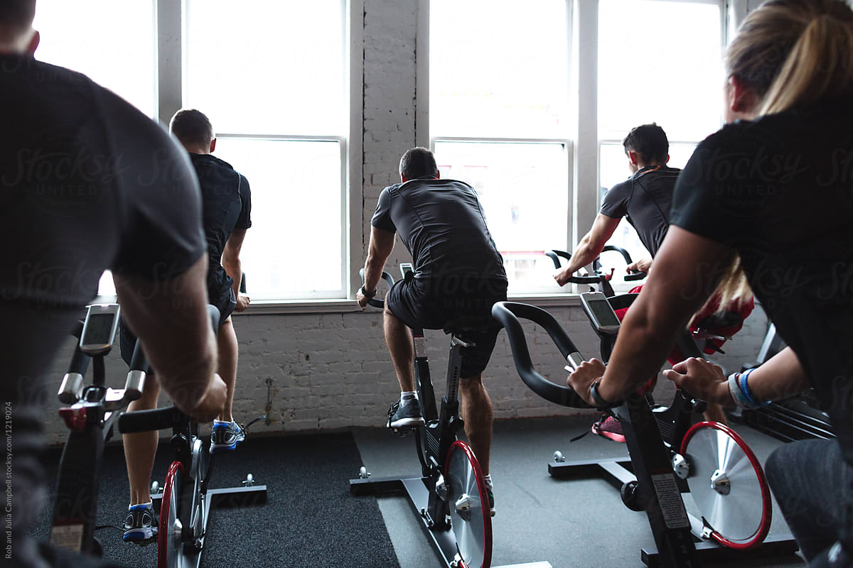 Group of people in spin class together