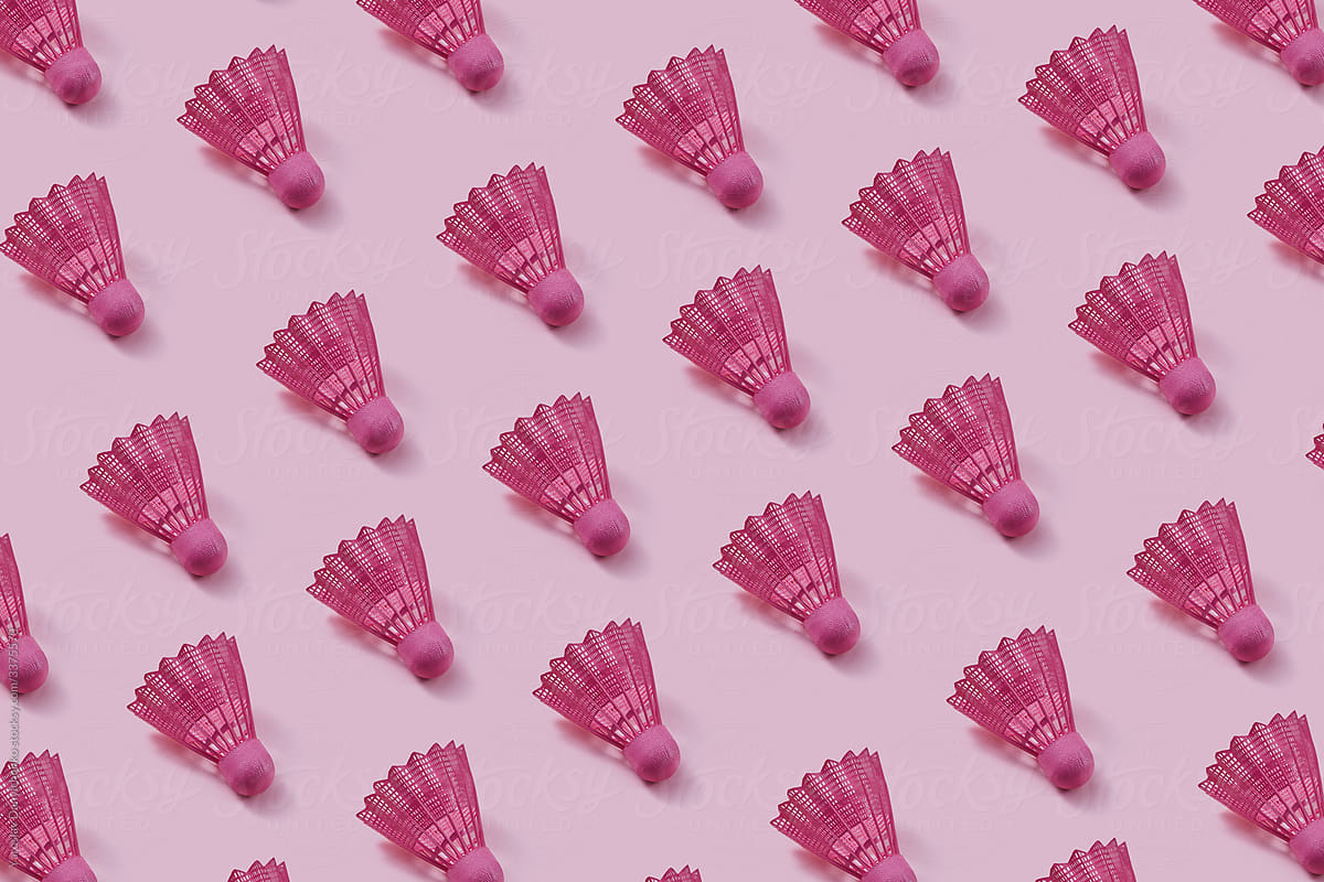 Creative pattern from pink plastic shuttlecocks.