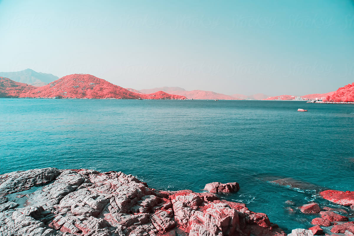 Infrared photography of sea and island