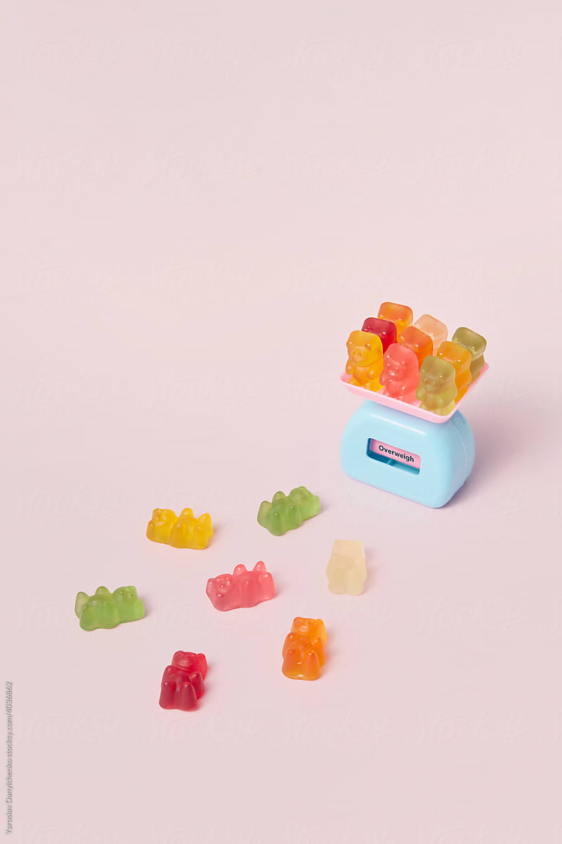 Sweet jelly bears on scales