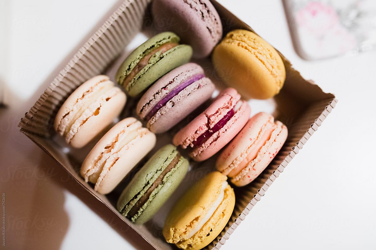 Colorful french macaroons close up