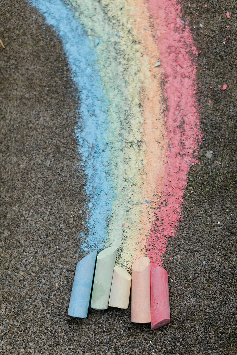 Colorful Rainbow Chalk on Sidewalk
