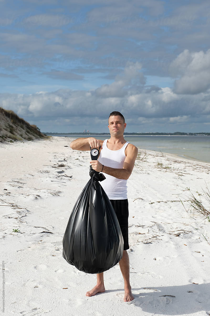 Full Bag of Trash after Beach Cleanup