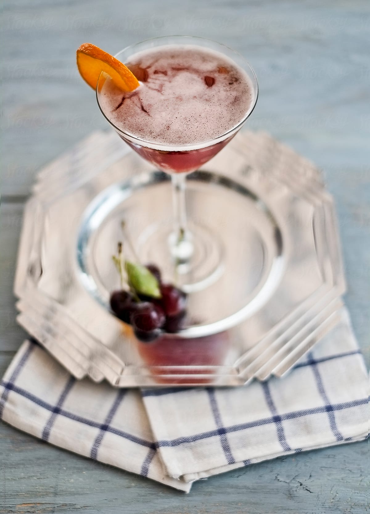 vintage cherry cocktail in martini glass