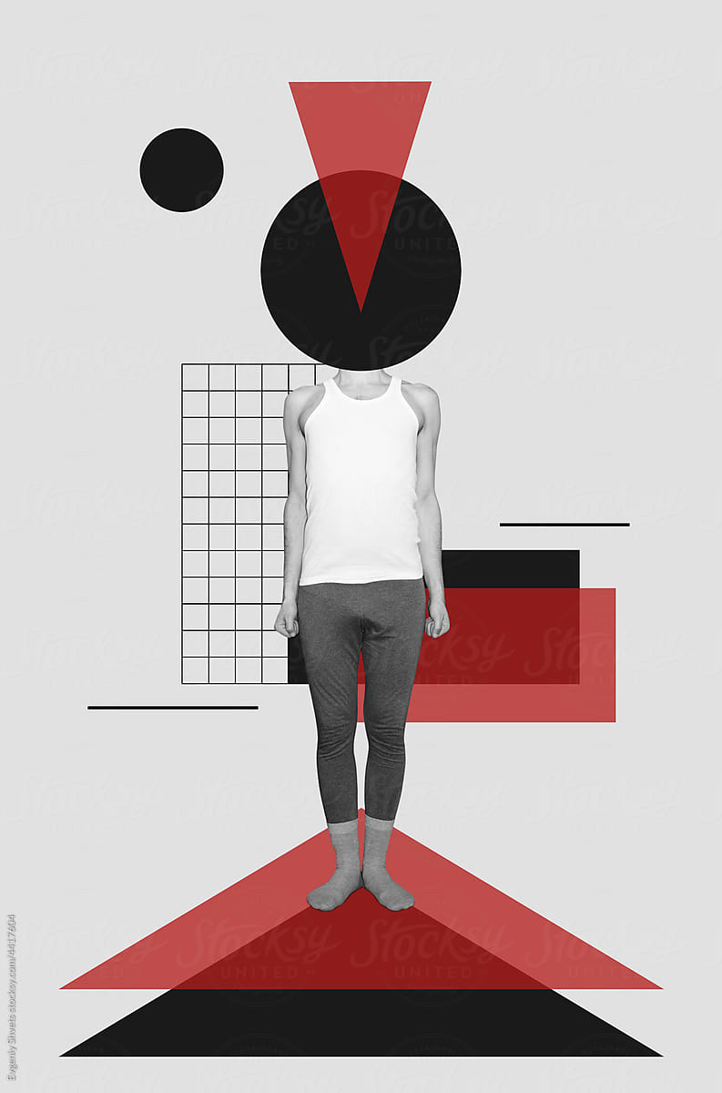 Collage art with standing man