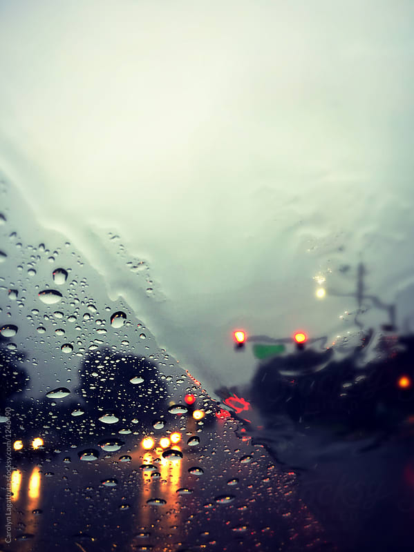 Heavy rain as seen through the windshield