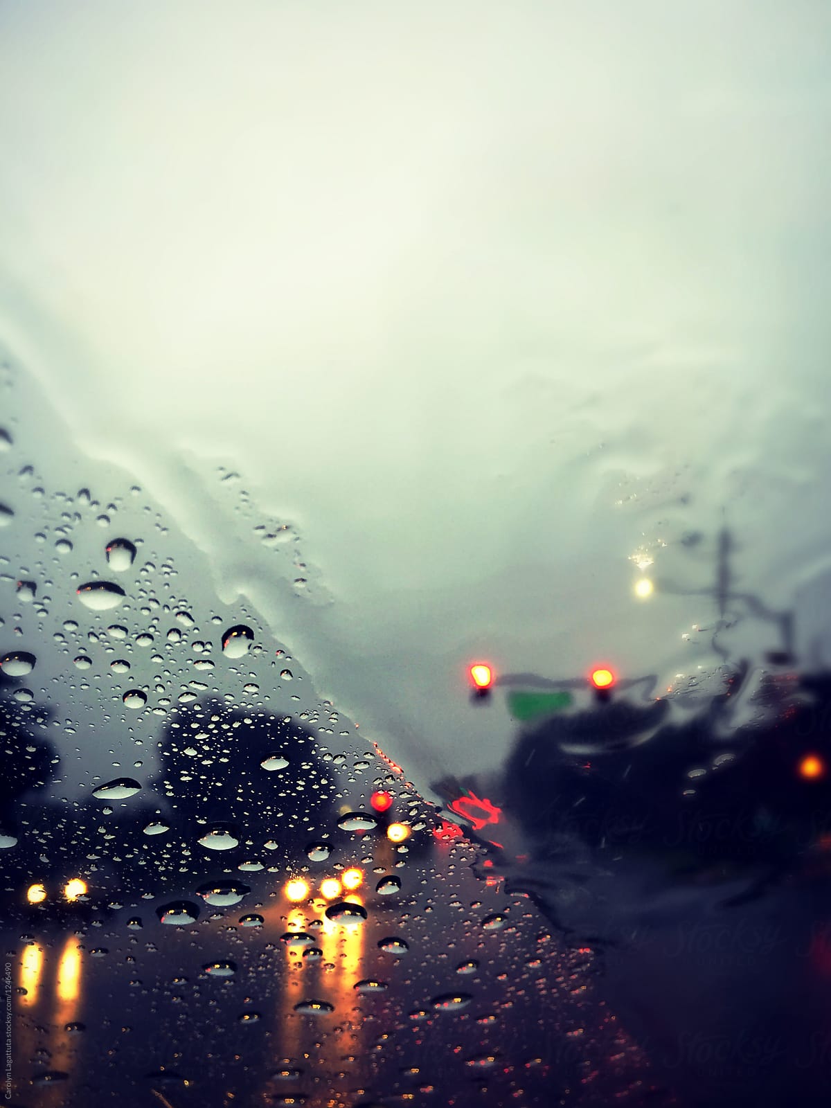 Heavy rain as seen through the windshield