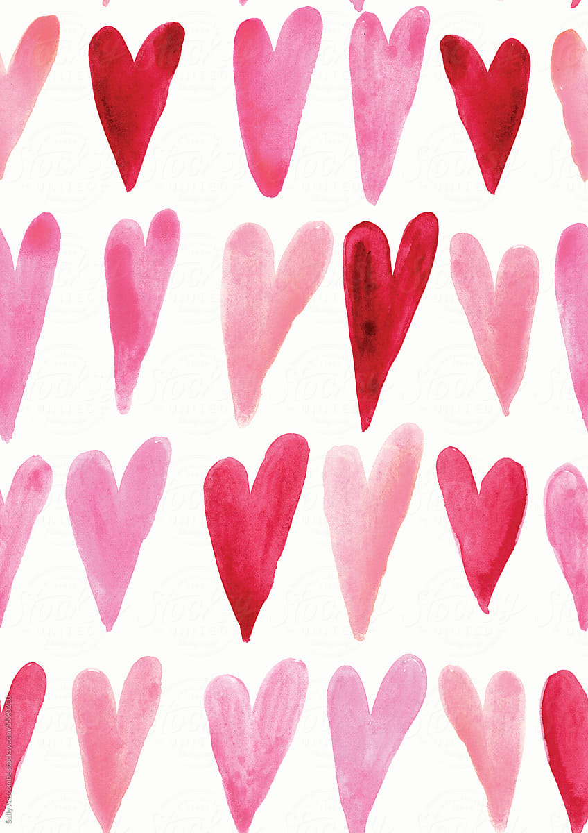 Watercolour hearts repeat pattern