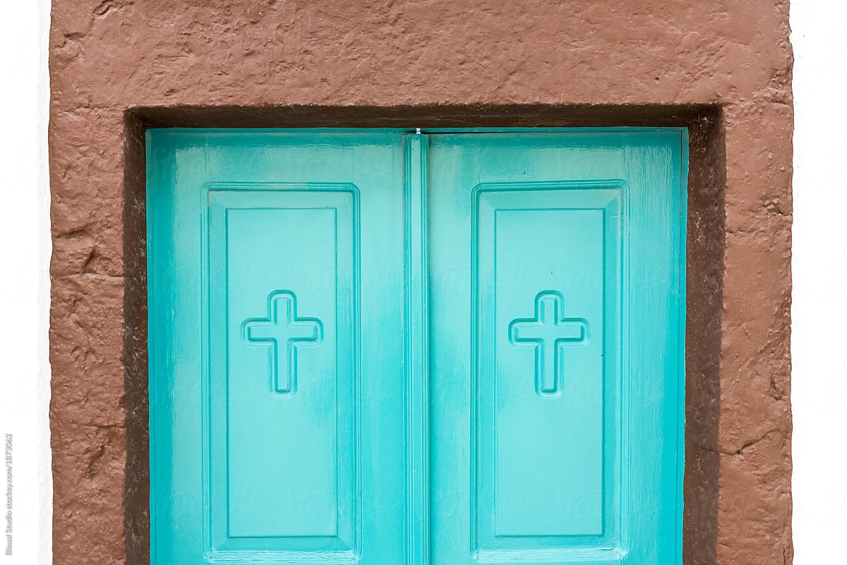 Orthodox door in a church of Santorini