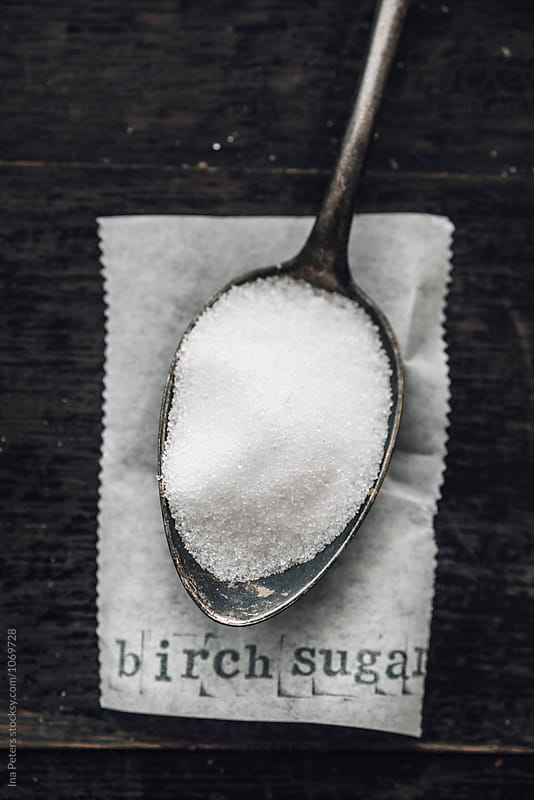 Food: Birch sugar, Xylitol on a spoon