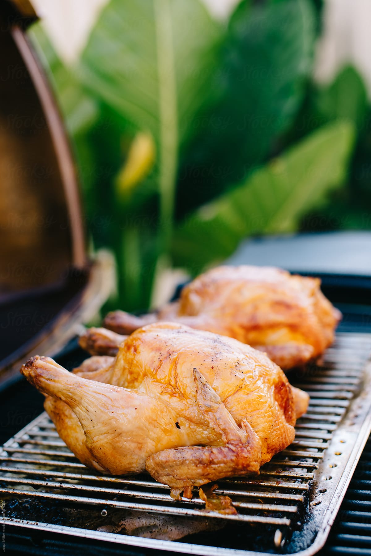 Chicken cooked on an outdoor barbecue