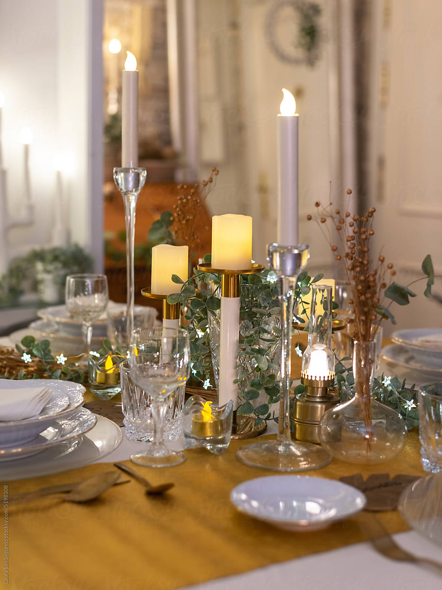 Holiday Table Setting With Candles