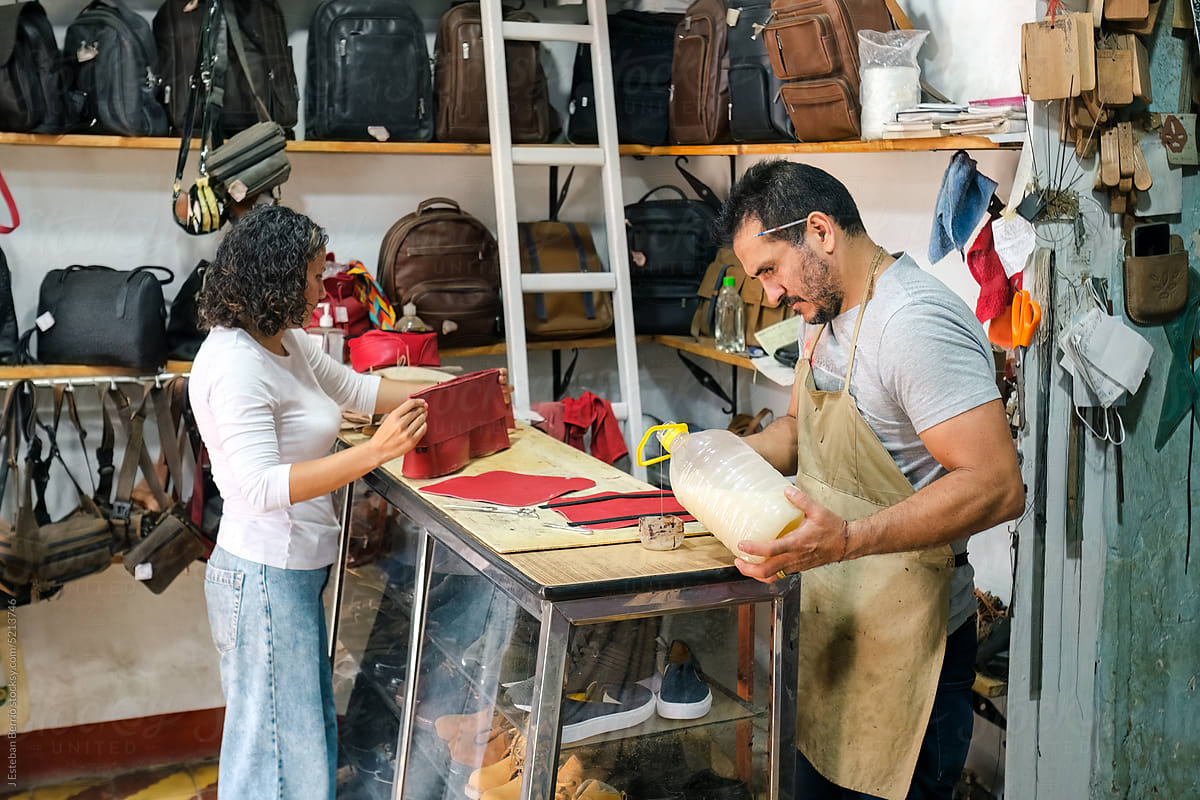 People working in a leather workshop